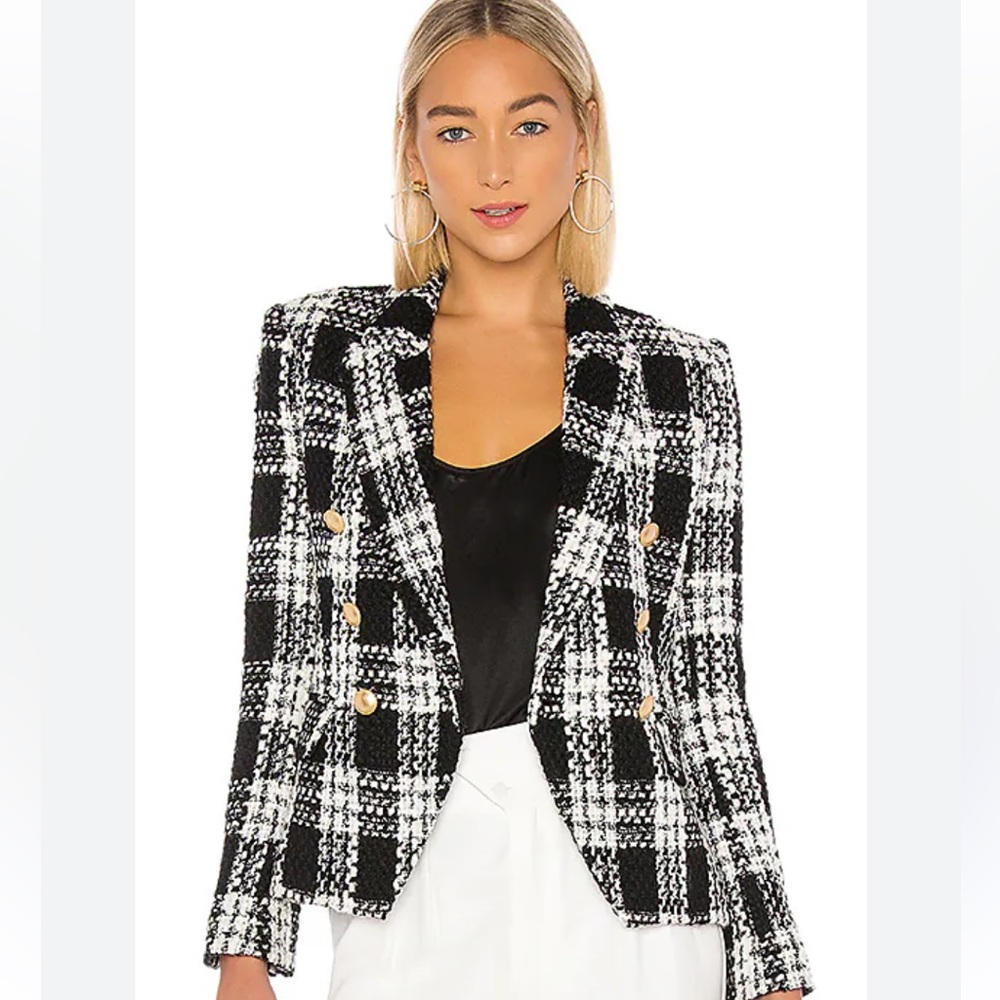 L'Agence Kenzie Black and White Tweed Boucle Jacket NWOT